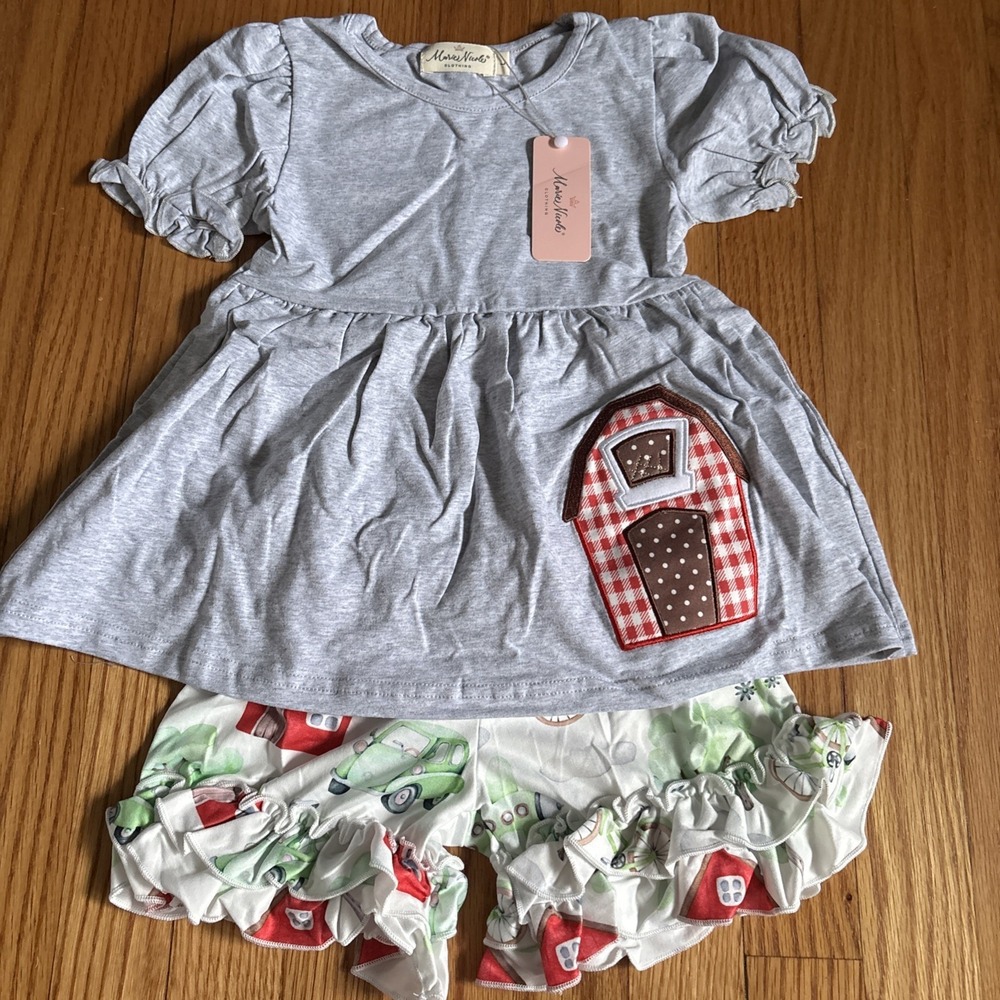 2-Piece Ruffled Shorts Set Set Toddler Girl Embroidered Marie Nicole‎ 2-3T NEW